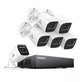 8 Channel 5MP Wired Security Camera System - Hybrid DVR, 6pcs 2MP Bullet Cameras, Outdoor & Indoor, Smart Motion Detection, Remote Access